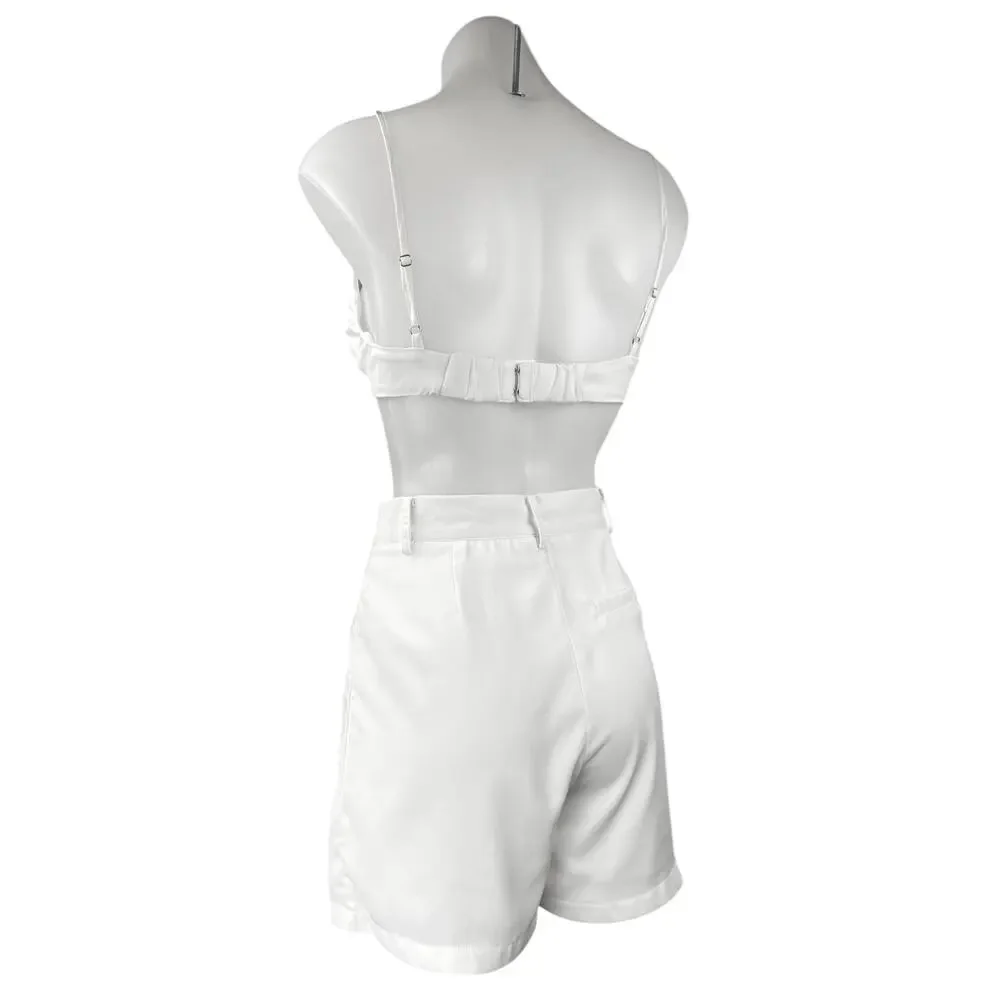 Princess Polly White Sleeveless Bralette Pleated High Waist Shorts 2 Pc Set Sz 2